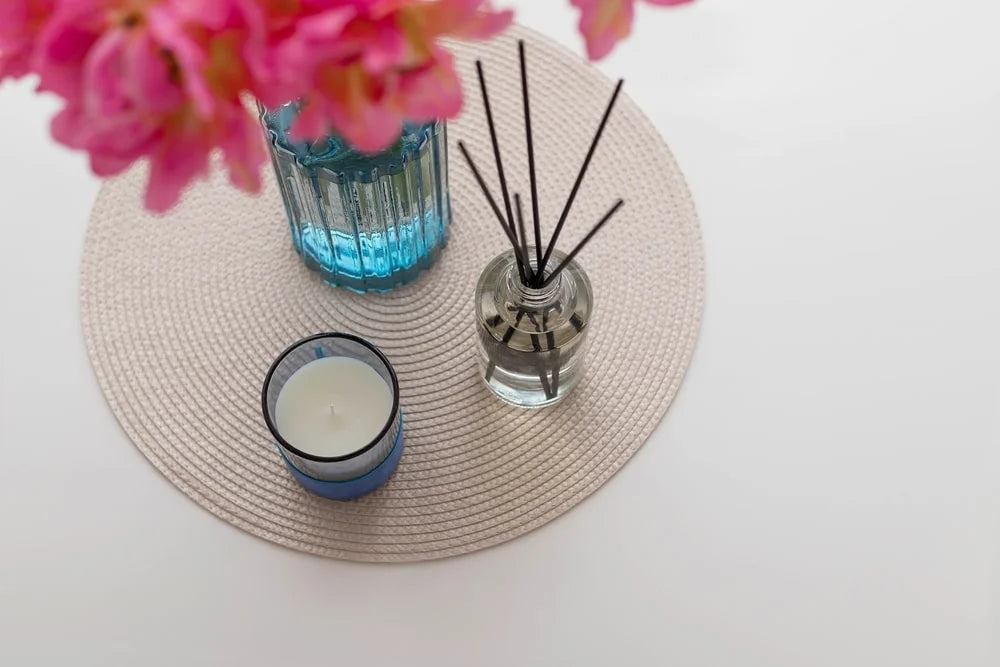 Aroma reed diffuser, flower vase & candle