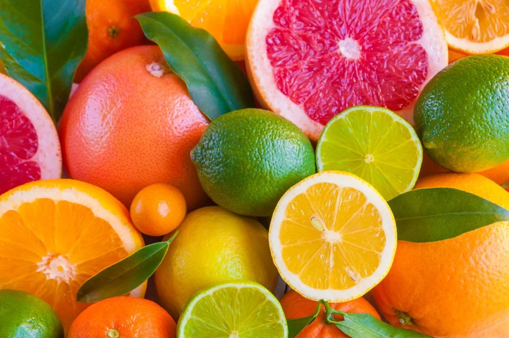 Citrus fruits: orange lemon grapefruit mandarin