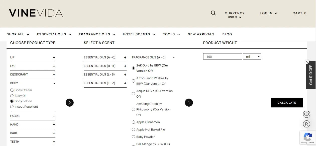 Select 100 ml and then press CALCULATE