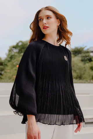 Benang Jarum Ciara Pleated Blouse in Black