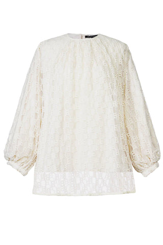 Buttonscarves Monogram Embroidery Blouse in Cream