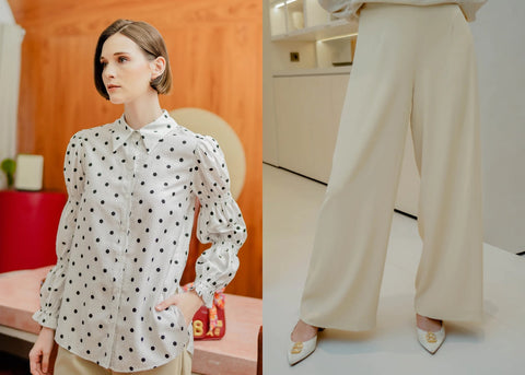 Celana Cream Cocok dengan Baju Polkadot