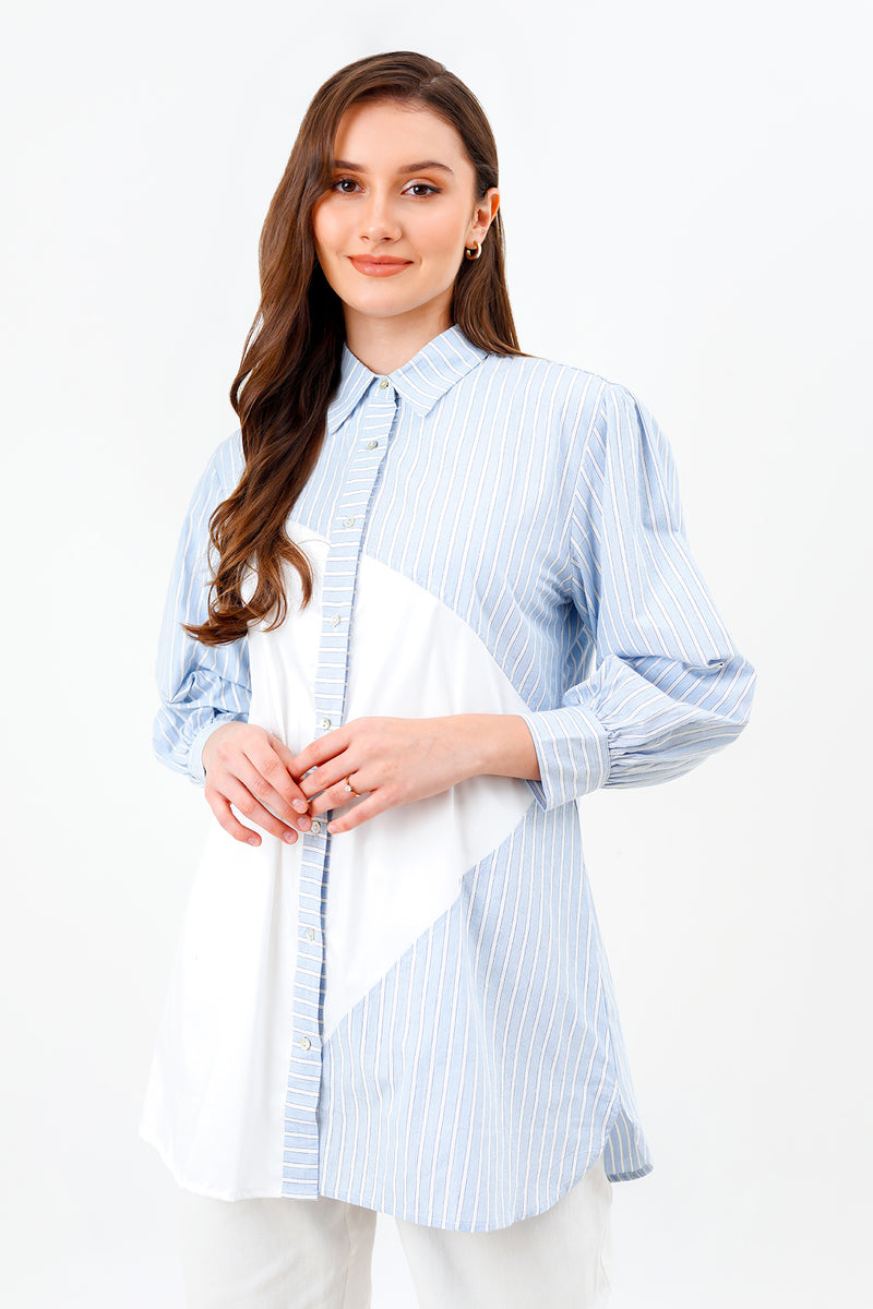 Elise Shirt - Blue/White – Buttonscarves