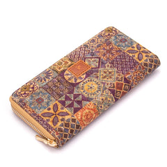 Cork wallet with mosaic pattern and zip closure
