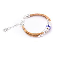 Adjustable cork bracelet with beads