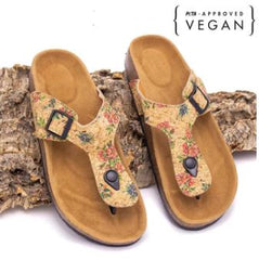 Cork sandals with floral design