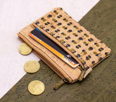 Eco-friendly cork leather purse from Portugal with zipper closure