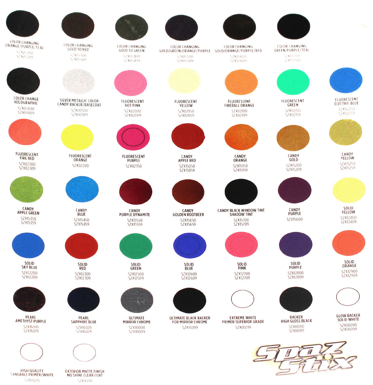 Spaz Stix - Color range