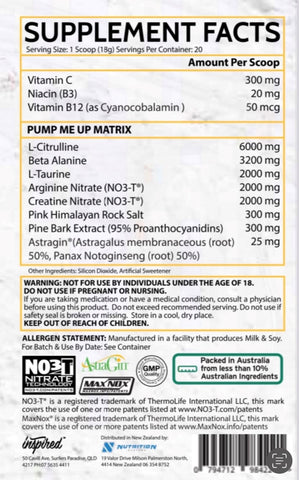 DVST8 Pumped AF Nutritional Panel