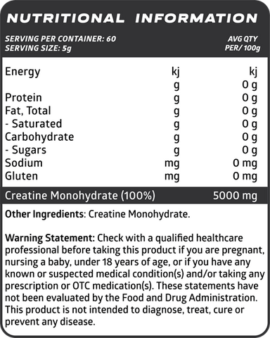 JDN Creatine Monohydrate Nutritional Panel