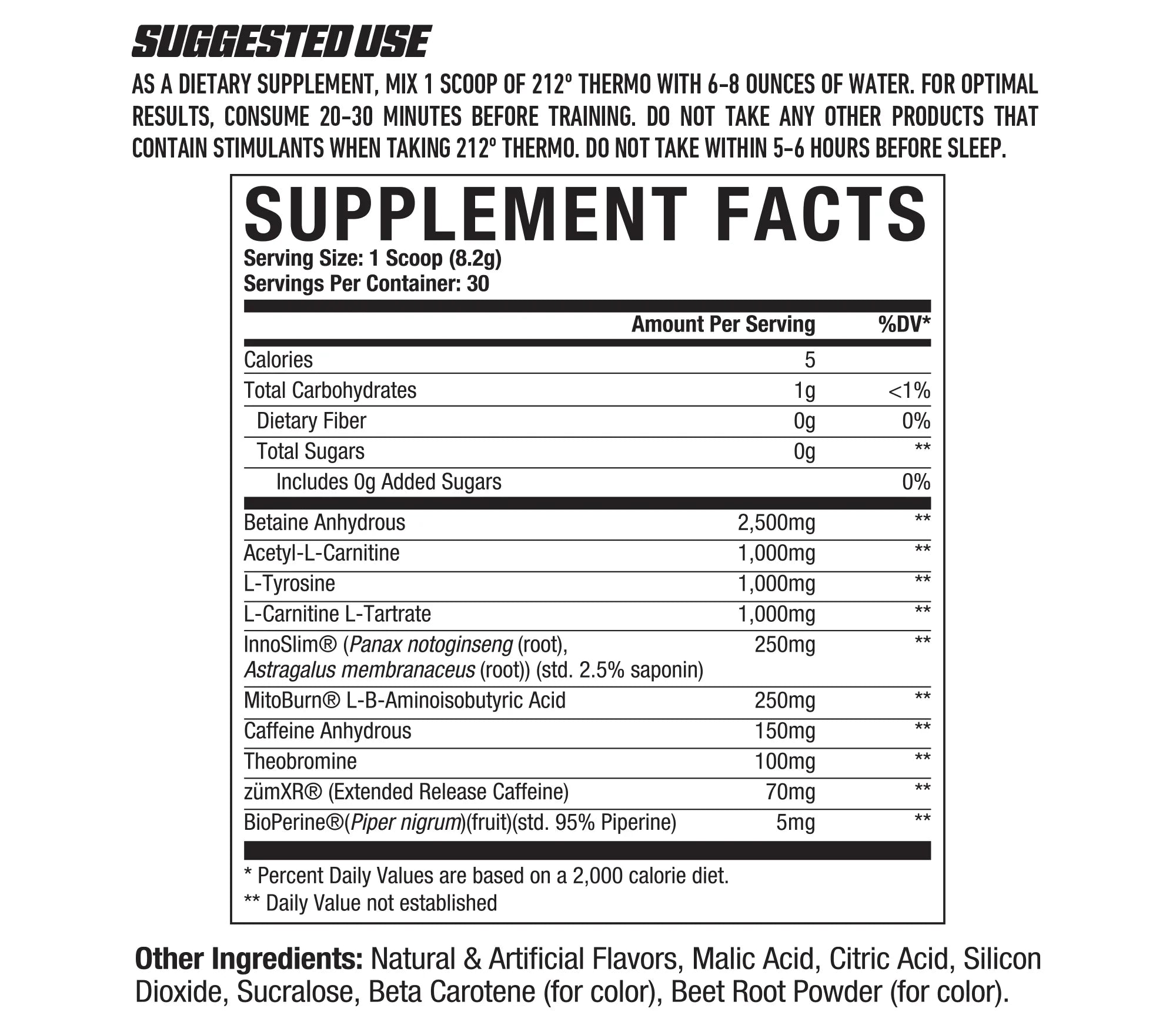 212 Thermo by Axe & Sledge Nutritional Panel