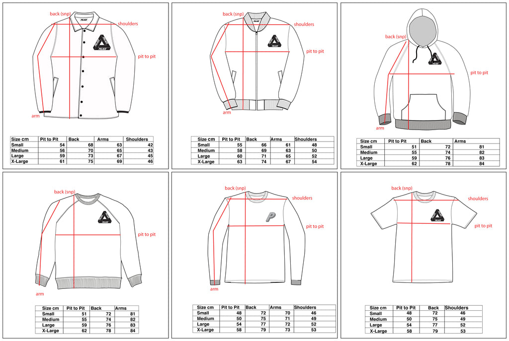Hoodie Sizing Help - Need Measurements for XL : PalaceClothing