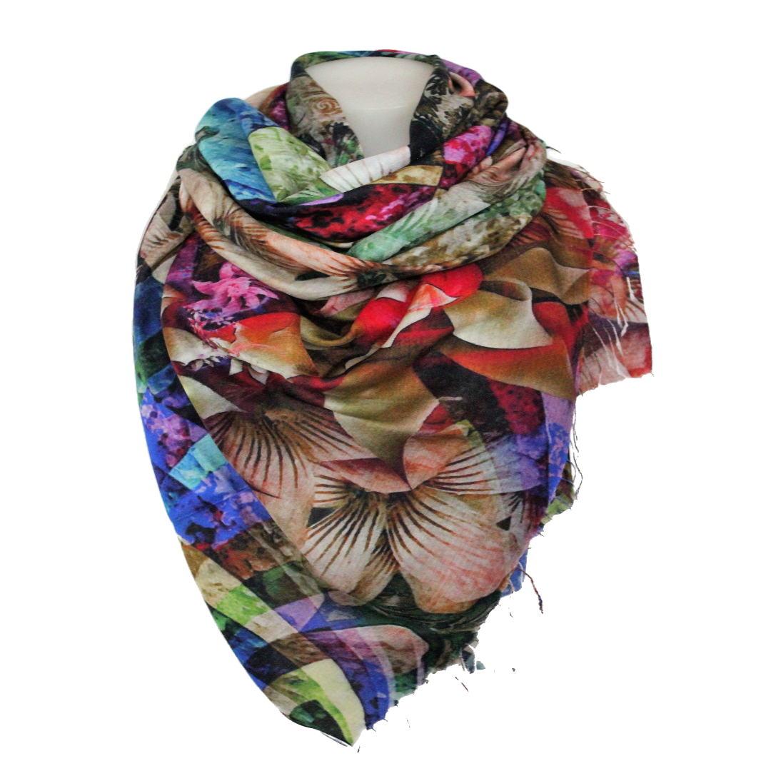 Deidaa: Designer Silk Scarf - Multicolour Flower | Fashion Wrap ...