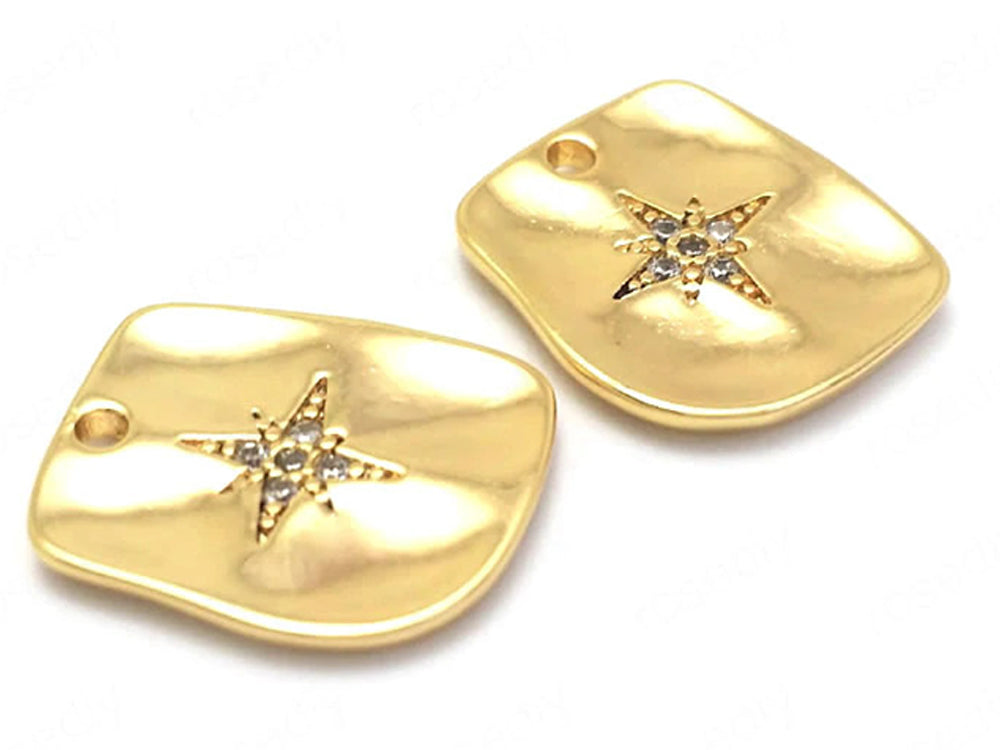 24K Gold Plated Charms | Pendants | Starburst | Cubic Zirconia | 10mm x 14mm