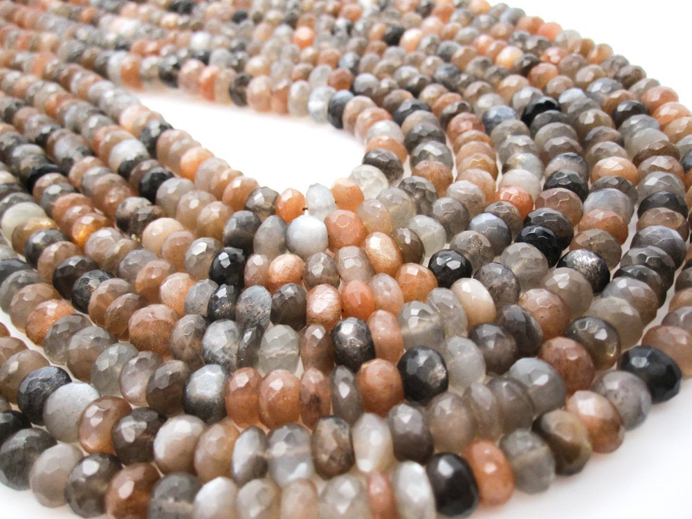 Rainbow Moonstone Beads, Faceted Coin