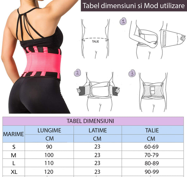 tabel dimensiuni Suport lombar tip corset din neopren, efect sauna