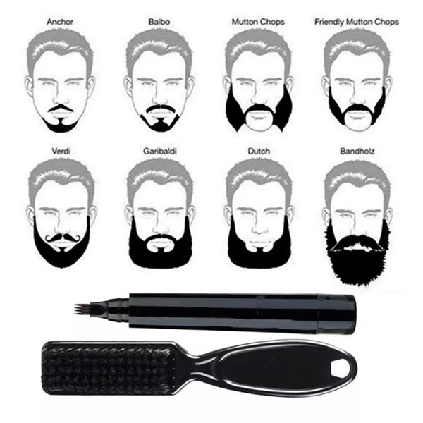 Kit Perie si Creion contur/umplere, pentru barba si mustata, Pen Beard