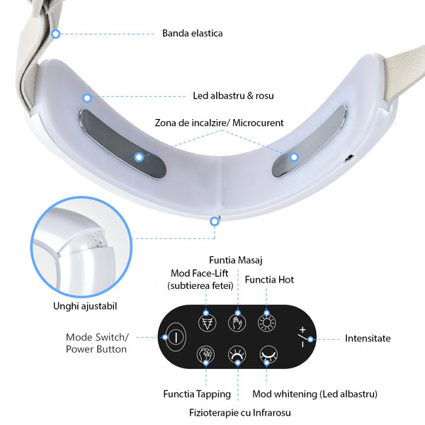 Dispozitiv Smart V Face- Lift , 7 in1, 44 leduri, EMS, Radiofrecventa, Terapie Fotonica, si Masaj Cald