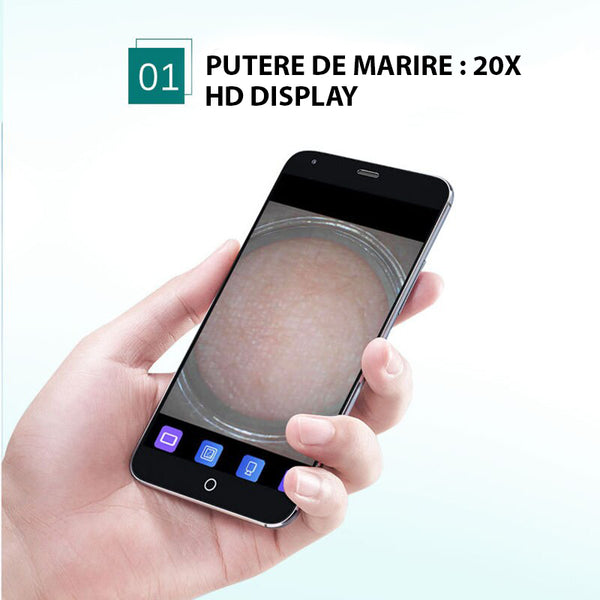 Aparat Smart de extras puncte negre cu vacuum si camera zoom 20X, Display LED, 4 Capete, Wi-Fi APP Jcy HD, 5 Trepte intensitate