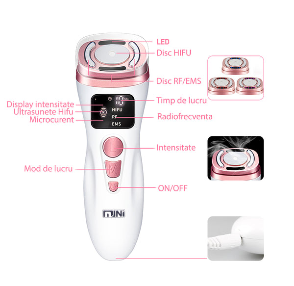 Aparat facial cu ultrasunete, Ems si Radiofrecventa, Mini Hifu