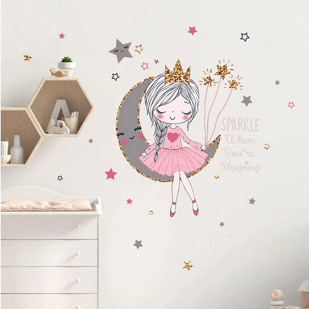Princesa na lua adesivo de parede quarto de meninas decoração do quarto  papel de parede sala de estar para decoração de casa lindos adesivos de  desenhos animados - Papel na Parede