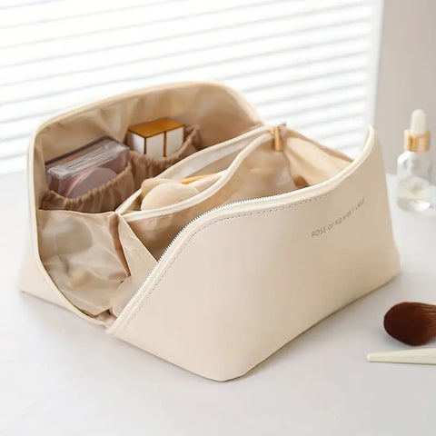 Large travel cosmetic bag - makeup bag with compartments