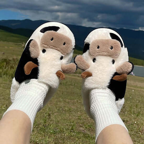 cow slippers, cow animal slippers, cattle slippers,  cow plush slippers,