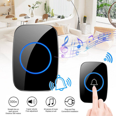 Wireless Doorbell Battery Operated Door Bell 1 Remote Button+2