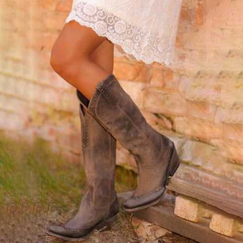 women vintage tassel knot knee high boots chunky heel boots