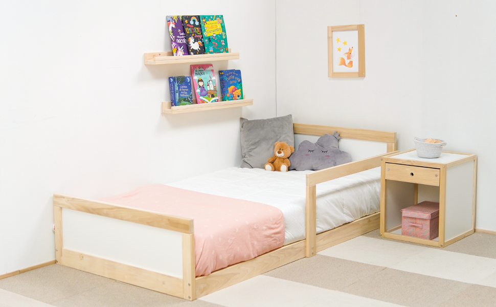 Cama Individual Nórdica de Madera de Pino Kit Mobiliario Kit Nordico;  Montessori