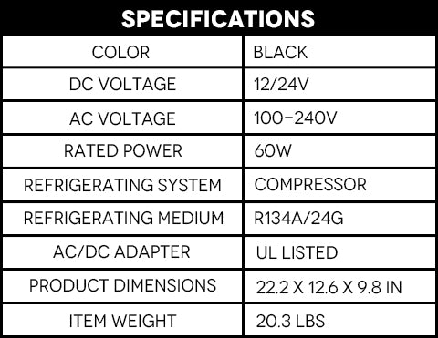 15L Portable Freezer Specifications