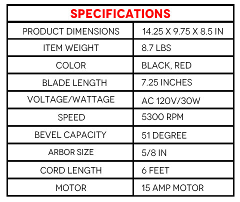 Specifications of  4 Inch Circular Saw with Beam Laser Guide