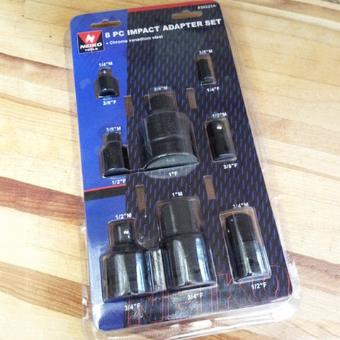 Package of 8 Piece Impact Socket Adapter and Reducer Set