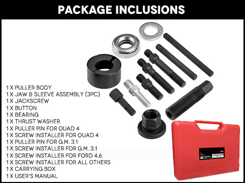 Power Steering Pulley Puller and Installer Tool Kit Package Inclusions