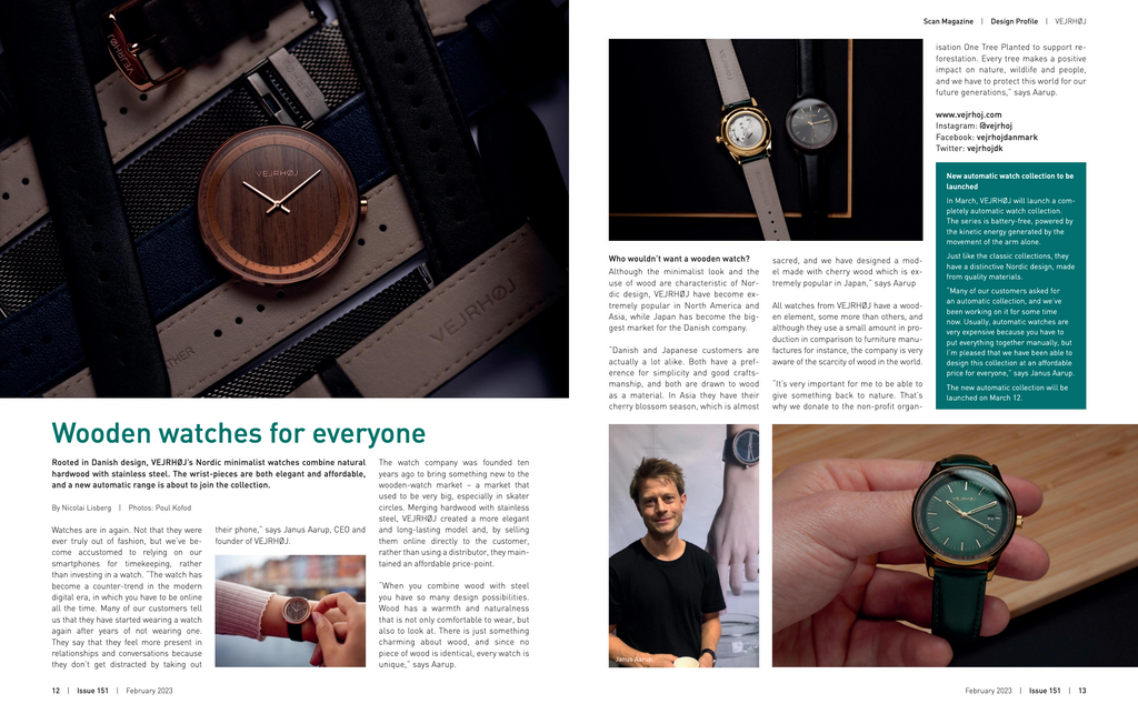 Scan Magazine writing about VEJRHØH wooden watches