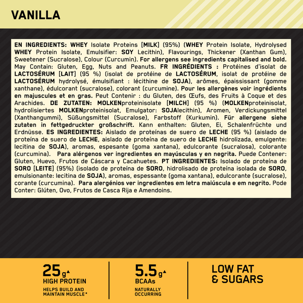 Optimum Nutrition Gold Standard Isolate Protein - nutritional information