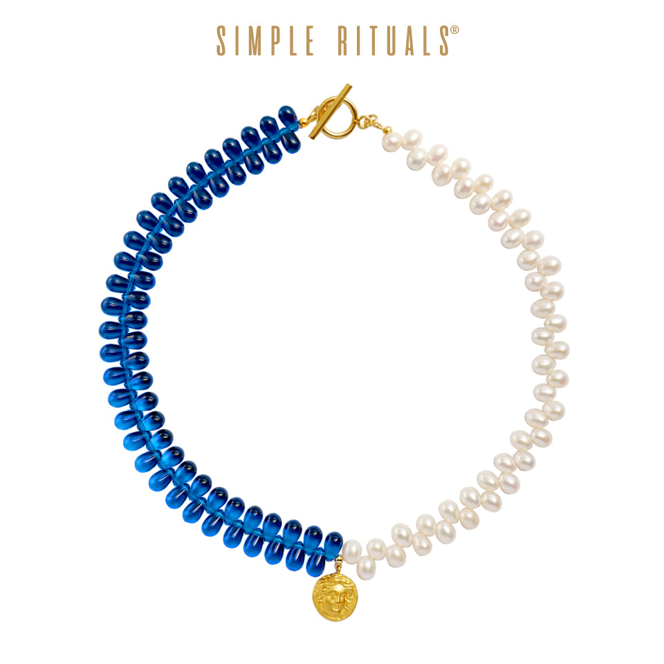[ Ramo d'Elaia ] Goddess Pearl & Blue Glass Bracelet