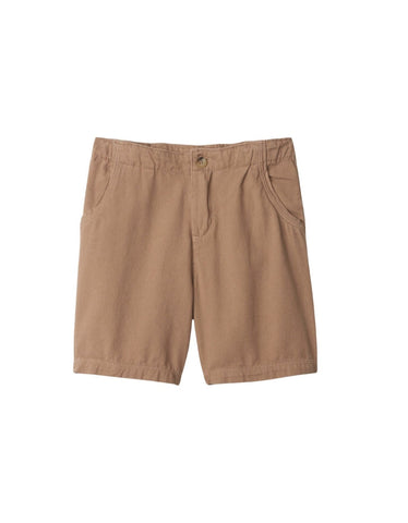 khaki shorts with tan button and pockets
