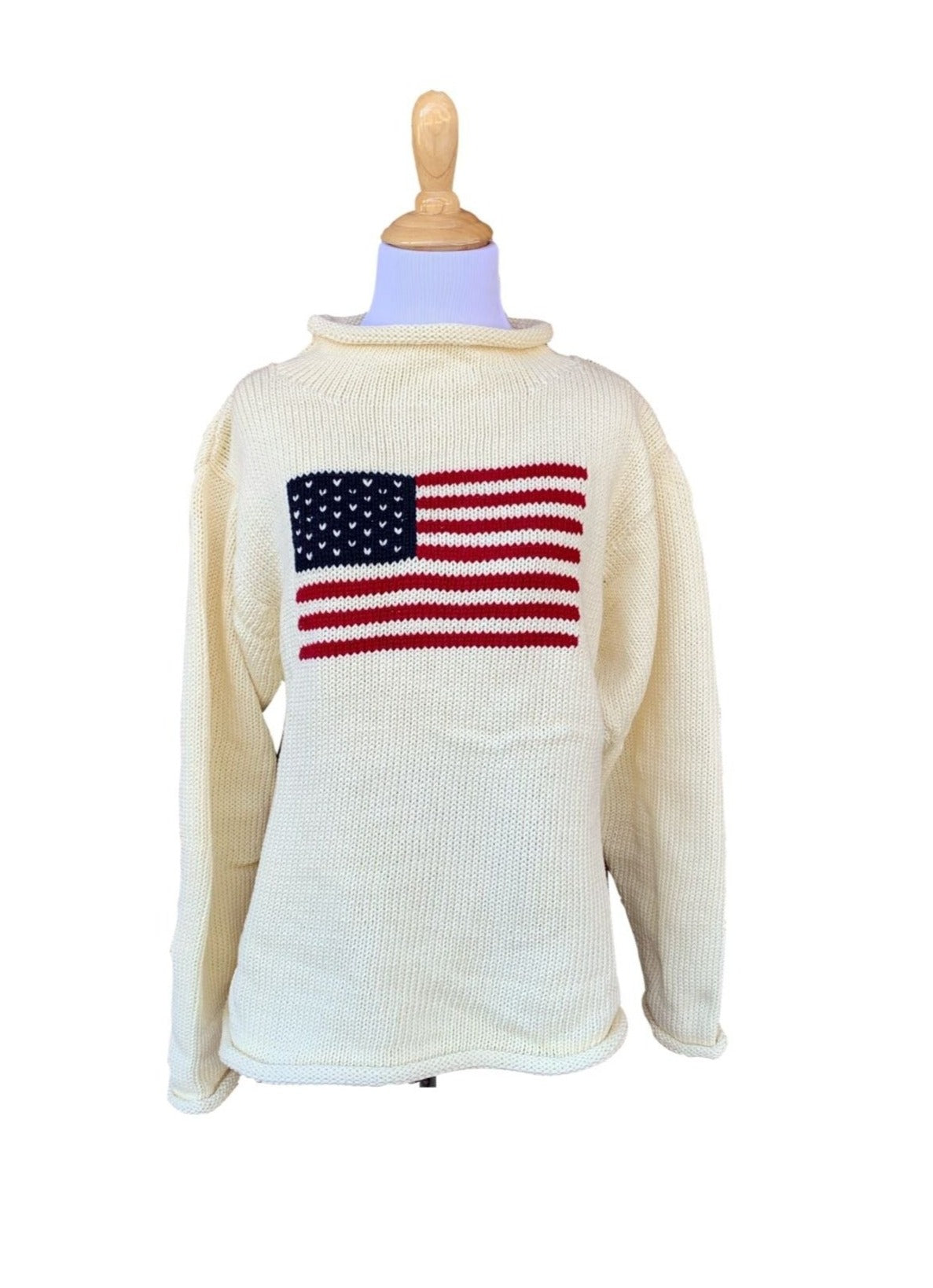 Ladies Ivory American Flag Sweater - The Red Wagon