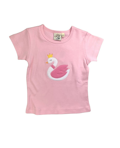 short sleeve pink tee with swan detail
