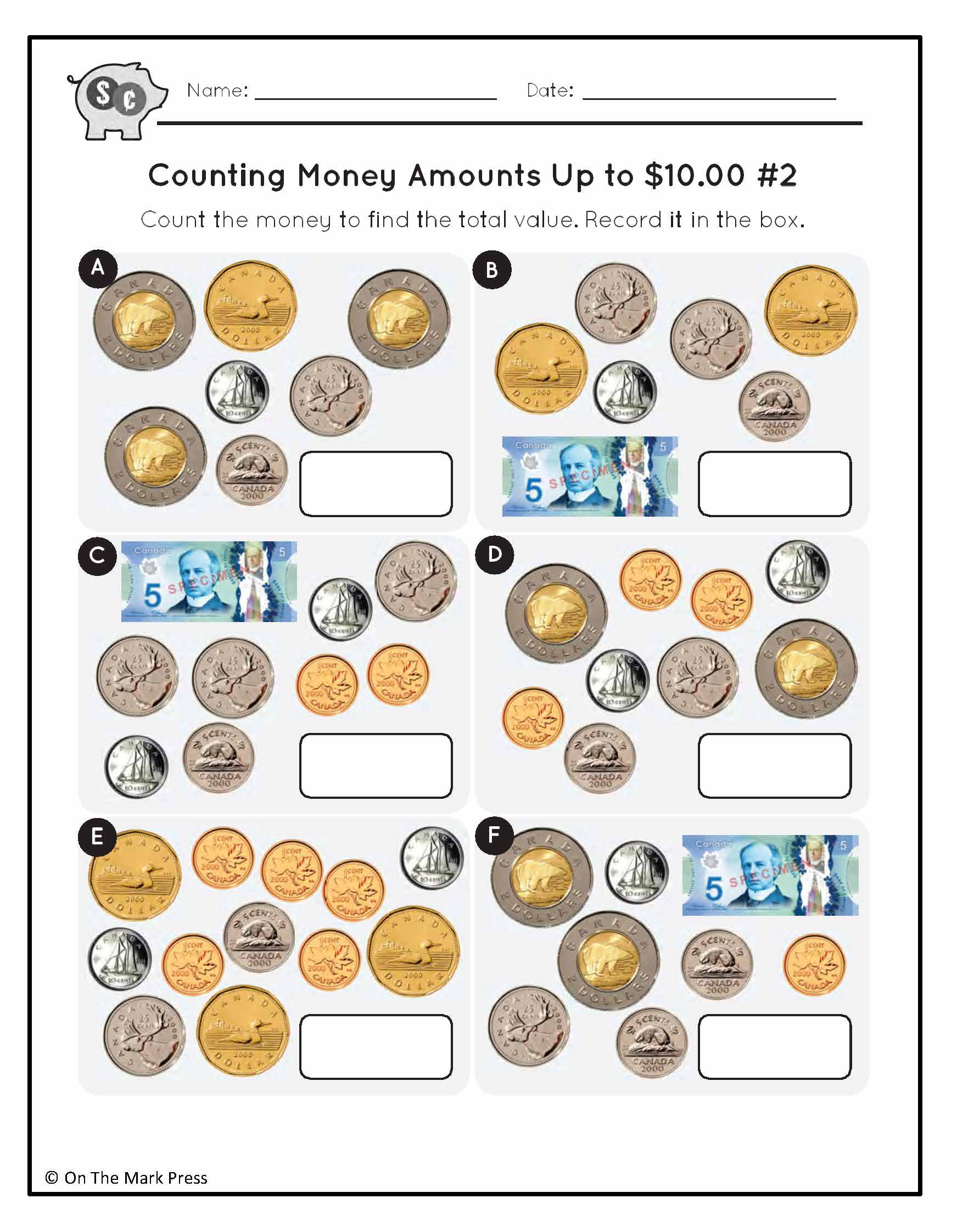 counting nickels dimes quarters with canadian money 4 worksheets
