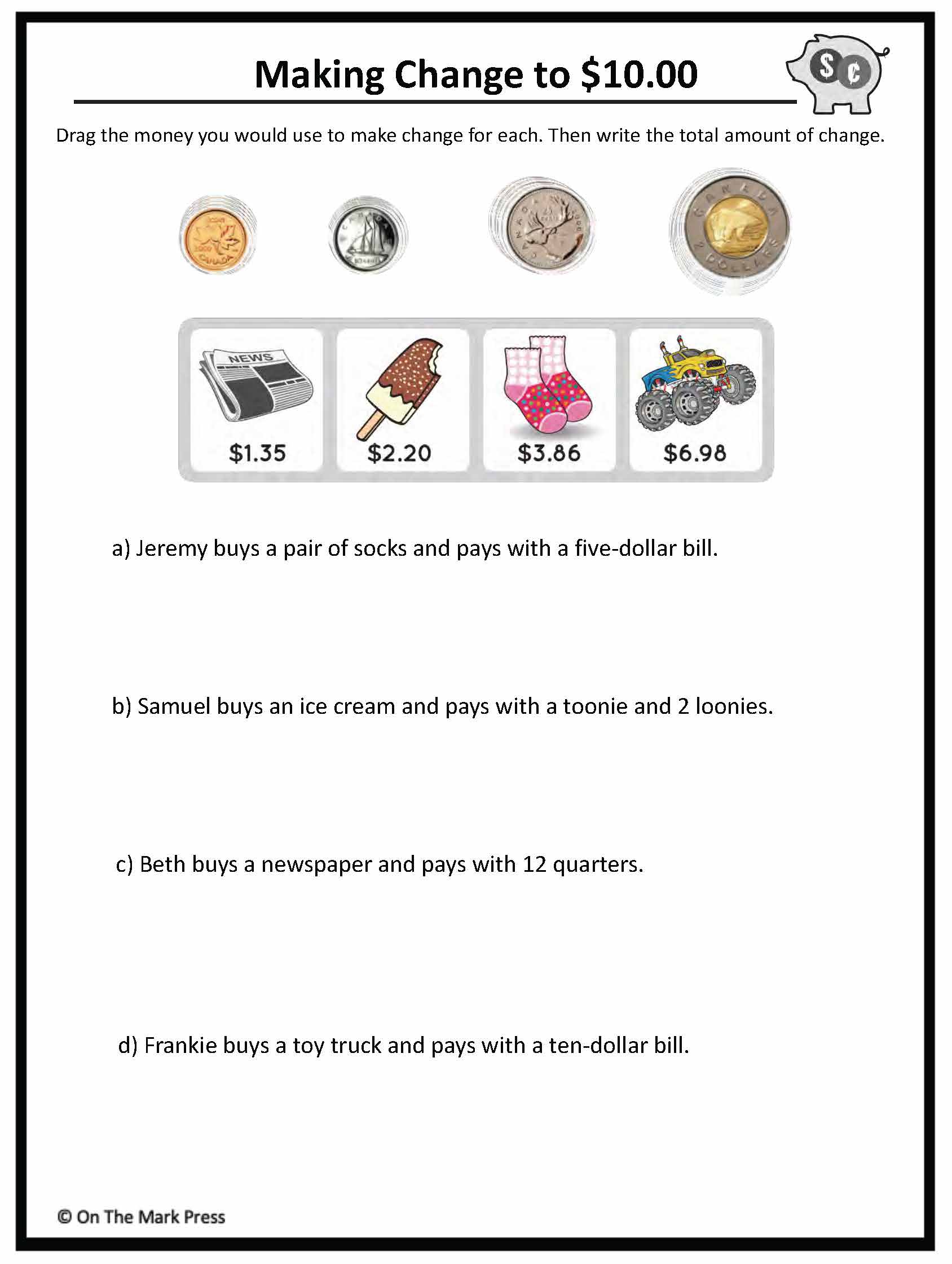 making-change-to-10-with-canadian-money-4-worksheets-grades-3-4