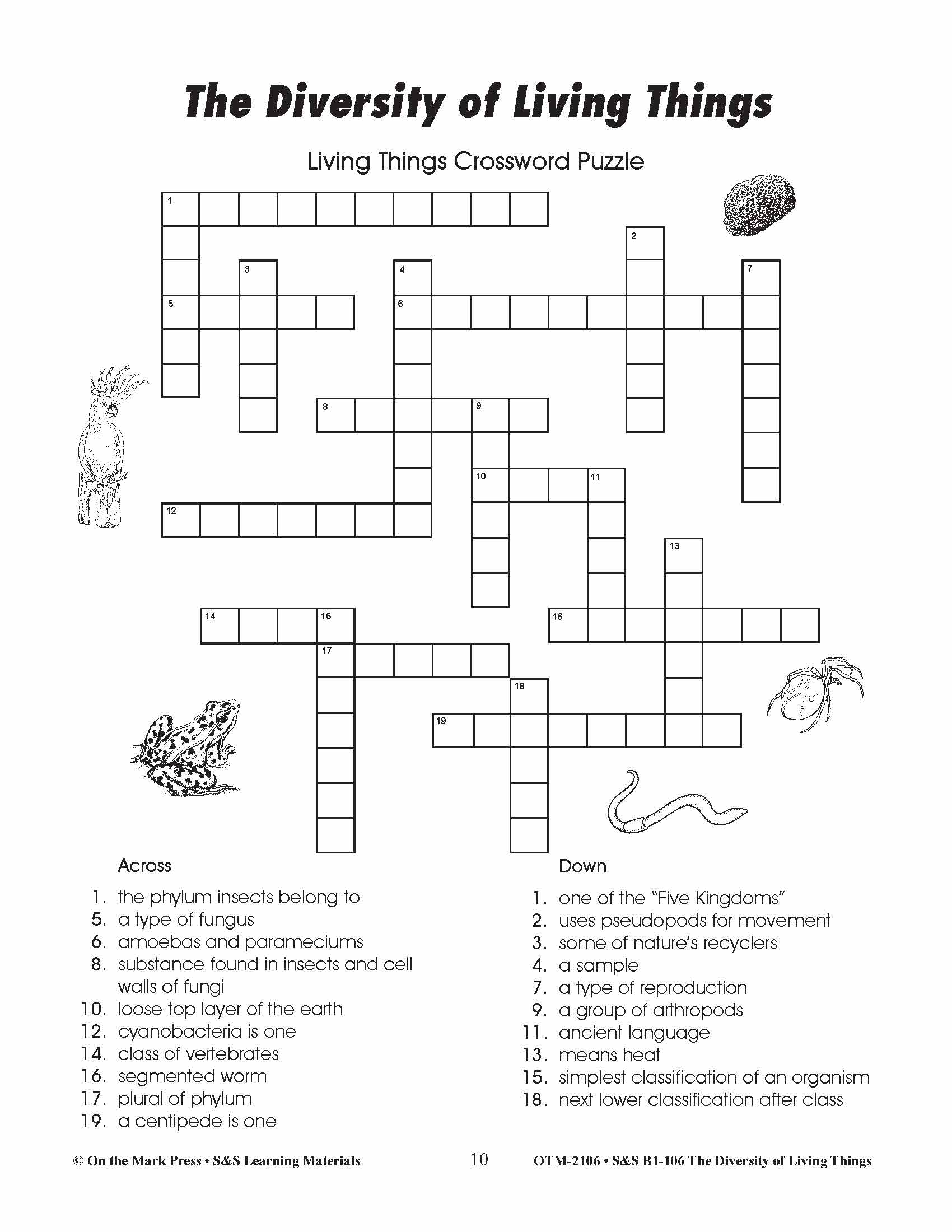 Diversity of Living Things Crossword Puzzle Grades 4 6