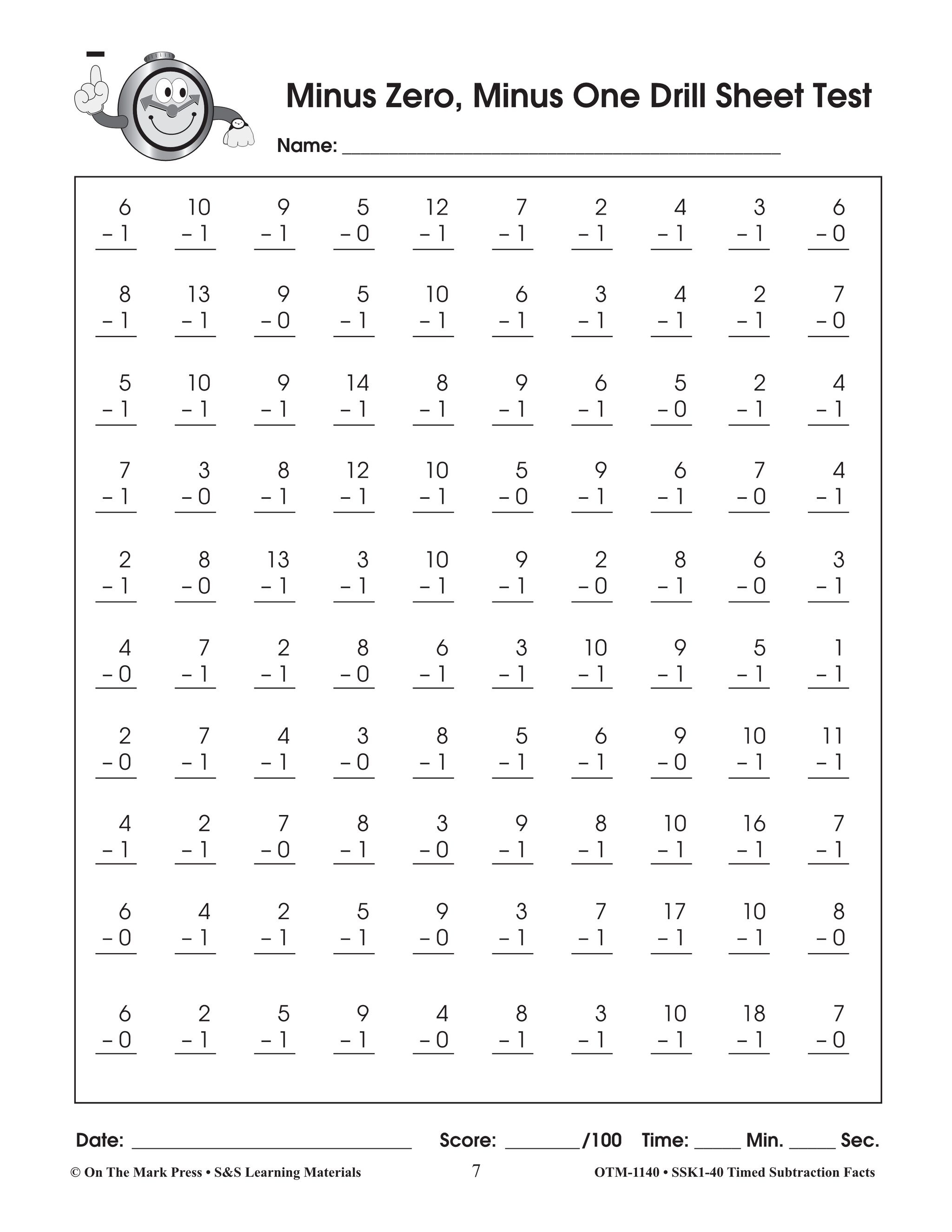 Timed Addition And Subtraction Worksheets 1st Grade