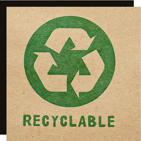 Green recycle symbol on cardboard.