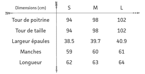 Guide des tailles Chemisier Bohème Chic