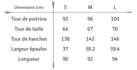 Guide des tailles Robe Chic Bohème Courte