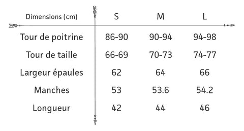 Guide des tailles pull boheme vert court