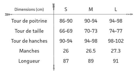 Guide des tailles robe bohème courte