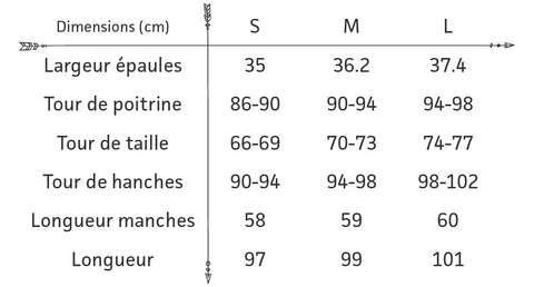 Guide des tailles robe chaude boheme